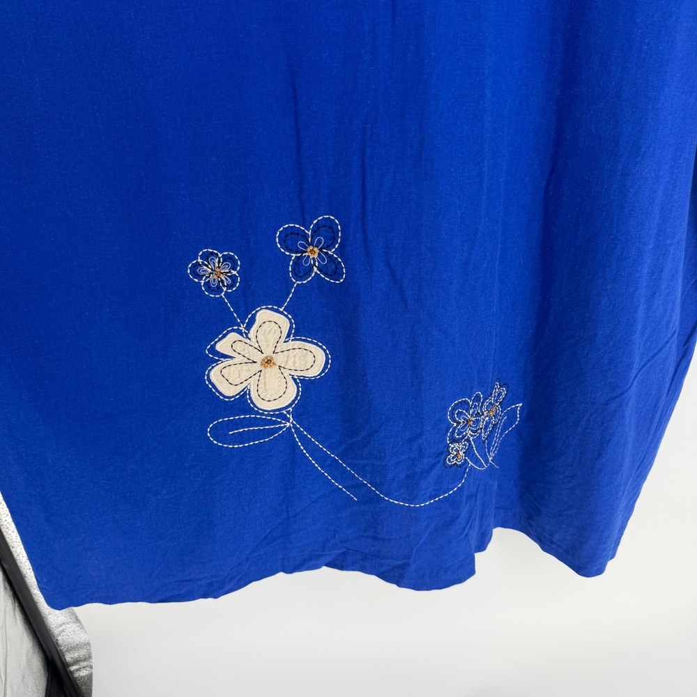 I.S.C. Maxi Dress Womens 4X Blue Linen Floral Embroidered Lagenlook Boho Vintage - Picture 3 of 9